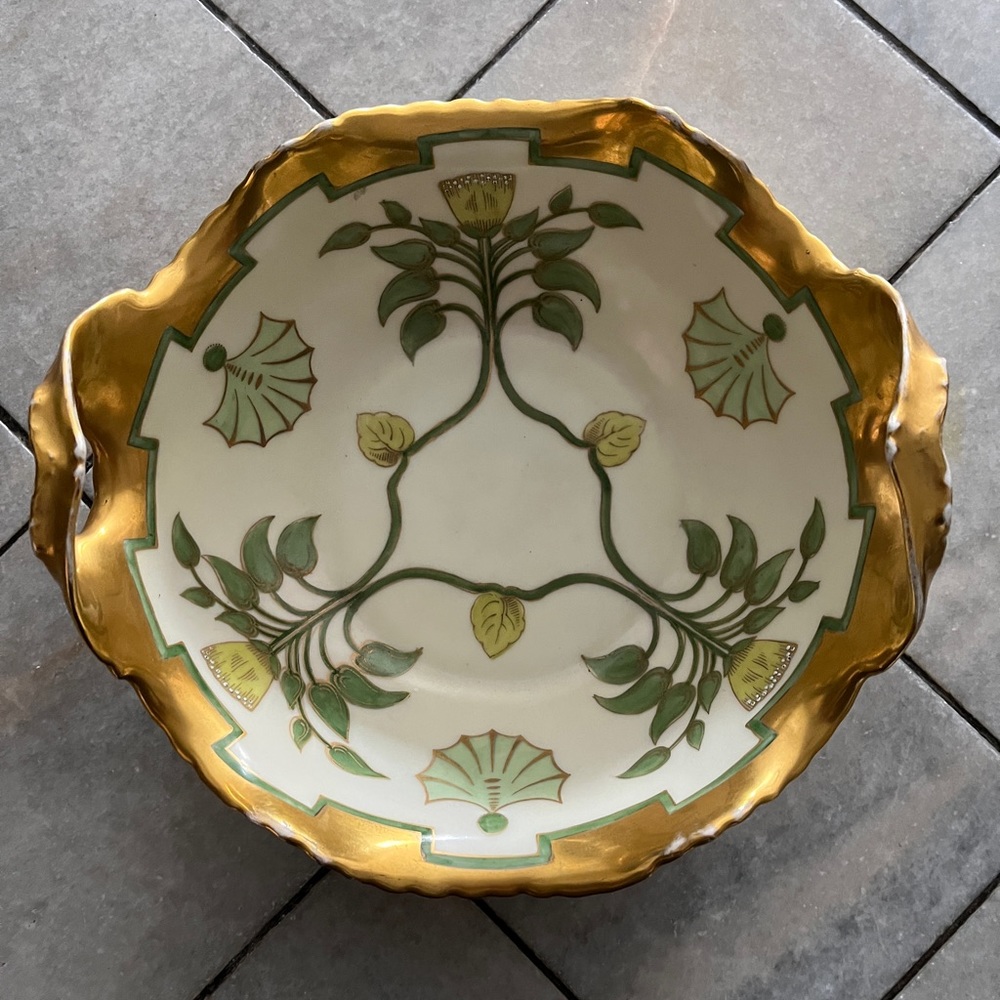 French Limoges art deco bowl with gold accents.